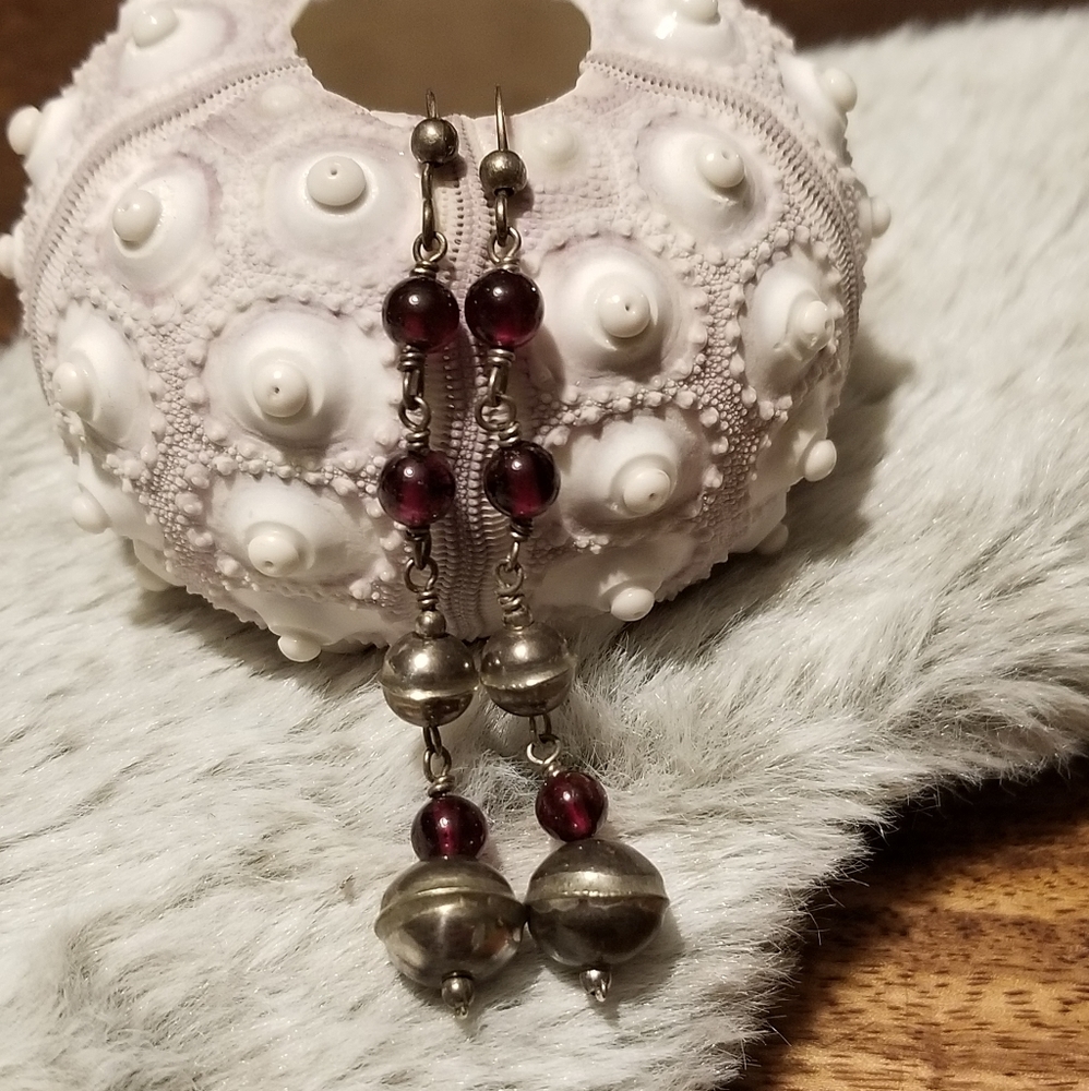 Sterling Silver Ball and Amethyst Drop Earrings